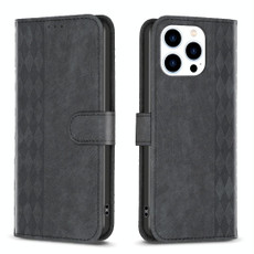 For iPhone 13 Pro Plaid Embossed Leather Phone Case(Black) For iPhone 13 Pro Plaid Embossed Leather Phone Case(Black)