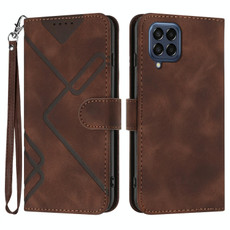 For Samsung Galaxy M53 5G Line Pattern Skin Feel Leather Phone Case(Coffee)