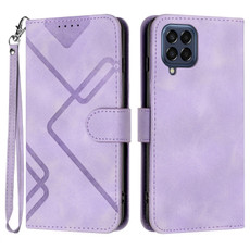 For Samsung Galaxy M53 5G Line Pattern Skin Feel Leather Phone Case(Light Purple)