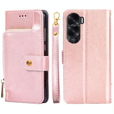 For Honor X50i 5G Zipper Bag Leather Phone Case(Rose Gold)