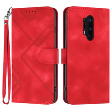 For OnePlus 8 Pro Line Pattern Skin Feel Leather Phone Case(Red)