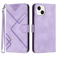 For iPhone 14 Plus Line Pattern Skin Feel Leather Phone Case(Light Purple)