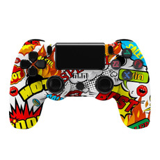 For PS4 Wireless Bluetooth Game Controller With Light Strip Dual Vibration Game Handle(Flame)