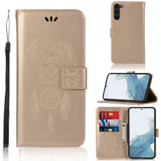 For Samsung Galaxy S23 5G Global Wind Chime Owl Embossing Pattern Leather Phone Case(Gold)