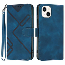 For iPhone 14 Line Pattern Skin Feel Leather Phone Case(Royal Blue)