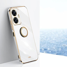 For Realme C55 XINLI Straight Edge 6D Electroplate TPU Phone Case with Ring Holder(White)
