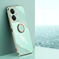 For Realme C55 XINLI Straight Edge 6D Electroplate TPU Phone Case with Ring Holder(Mint Green)