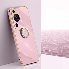 For Huawei P60 Art XINLI Straight Edge 6D Electroplate TPU Phone Case with Ring Holder(Cherry Purple)