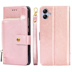 For Samsung Galaxy A04e 4G Zipper Bag Leather Phone Case(Rose Gold)