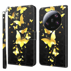For Xiaomi 13 Ultra 3D Painting Pattern Flip Leather Phone Case(Gold Butterfly)