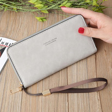 Scrub Long Wallet Lady Wallet Handbag Zipper Purse(Light Grey)