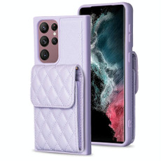 For Samsung Galaxy S22 Ultra 5G Vertical Wallet Rhombic Leather Phone Case(Purple)