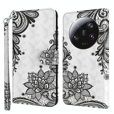 For Xiaomi 13 Ultra 3D Painting Pattern Flip Leather Phone Case(Diagonal Black Flower)