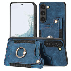For Samsung Galaxy S23+ 5G Retro Skin-feel Ring Multi-card Wallet Phone Case(Blue)