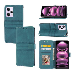 For Xiaomi Redmi Note 12 5G Global Embossed Stripes Skin Feel Leather Phone Case(Dark Green)