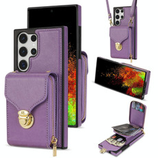 For Samsung Galaxy S23 Ultra 5G Zipper Hardware Card Wallet Phone Case(Purple)