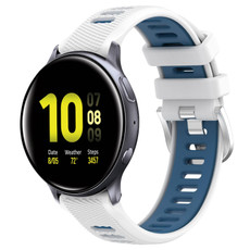 For Samsung Galaxy Watch Active2 40mm 20mm Sports Two-Color Steel Buckle Silicone Watch Band(White+Blue)