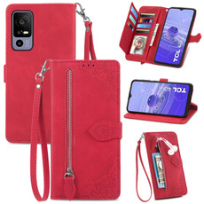 For TCL 40R Embossed Flower Zipper Leather Phone Case(Red) For TCL 40R Embossed Flower Zipper Leather Phone Case(Red)