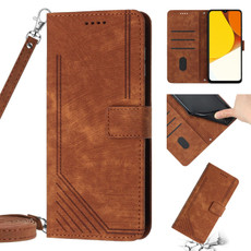 Skin Feel Stripe Pattern Leather Phone Case with Lanyard for vivo Y20 / Y20i / Y20s / Y12s Global / Y11s Global / Y20 2021 / Y20g / Y30g / Y20a Global / Y3s 2021 / iQOO U1x(Brown)