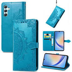For Samsung Galaxy A34 5G Mandala Flower Embossed Leather Phone Case(Blue)