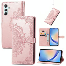 For Samsung Galaxy A34 5G Mandala Flower Embossed Leather Phone Case(Rose Gold)