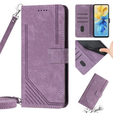 For Infinix Hot 10 Play / Hot 11 Play Skin Feel Stripe Pattern Leather Phone Case with Lanyard(Purple)
