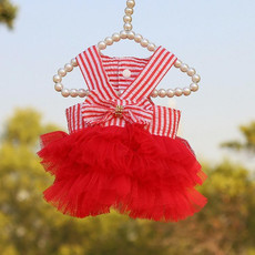 2pcs Pet Mesh Skirt Dress Dog Cat Clothes, Size: M(Suspender Stripes Red) 2pcs Pet Mesh Skirt Dress Dog Cat Clothes, Size: M(Suspender Stripes Red)
