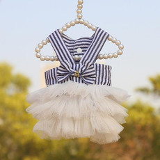 2pcs Pet Mesh Skirt Dress Dog Cat Clothes, Size: XS(Suspenders Stripes White)