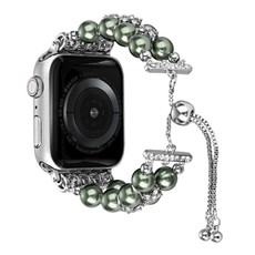 Double Row Beads Telescopic Chain Watch Band For Apple Watch Series 9&8&7 41mm / SE 3&SE 2&6&SE&5&4 40mm / 3&2&1 38mm(Olive green)
