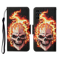 For Samsung Galaxy A24 4G Colored Drawing Pattern Flip Leather Phone Case(Flame Skull)