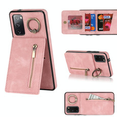 For Samsung Galaxy S20 Retro Ring and Zipper RFID Card Slot Phone Case(Pink)