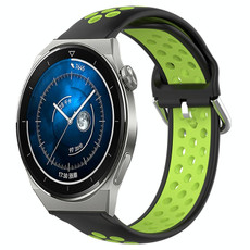 For Huawei Watch GT3 Pro 43mm 20mm Perforated Breathable Sports Silicone Watch Band(Black+ Lime)