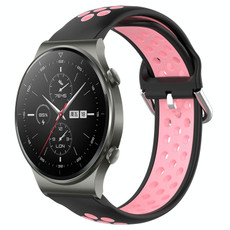 For Huawei GT2 Pro 22mm Perforated Breathable Sports Silicone Watch Band(Black+Pink) For Huawei GT2 Pro 22mm Perforated Breathable Sports Silicone Watch Band(Black+Pink)