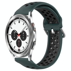 For Samsung  Galaxy Watch 4 Classic 42mm 20mm Perforated Breathable Sports Silicone Watch Band(Olive Green+Black)