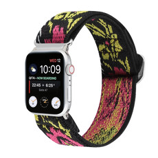 For Apple Watch Series 9&8&7 41mm / SE 3&SE 2&6&SE&5&4 40mm / 3&2&1 38mm Buckle Elastic Nylon Watch Band(Rose Red Yellow)
