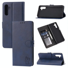 For Samsung Galaxy A34 5G Embossed Happy Cat Pattern Flip Leather Phone Case(Blue)