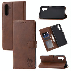 For Samsung Galaxy A54 5G Embossed Happy Cat Pattern Flip Leather Phone Case(Brown)