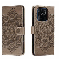 For Xiaomi Redmi 10C Sun Mandala Embossing Pattern Phone Leather Case(Grey)