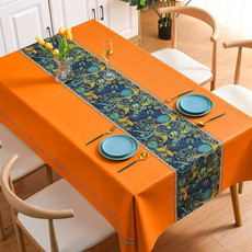 PVC Waterproof Oil-proof Embroidery Yarn Tablecloth, Size: 140x220cm(FolkTable Flag Black Orange) PVC Waterproof Oil-proof Embroidery Yarn Tablecloth, Size: 140x220cm(FolkTable Flag Black Orange)