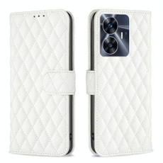 For Realme C55 Diamond Lattice Wallet Leather Flip Phone Case(White) For Realme C55 Diamond Lattice Wallet Leather Flip Phone Case(White)