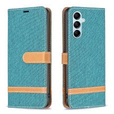 For Samsung Galaxy M14 5G Color Block Denim Texture Leather Phone Case(Green)
