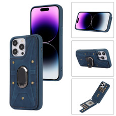 For iPhone 14 Pro Max Armor Ring Wallet Back Cover Phone Case(Blue) For iPhone 14 Pro Max Armor Ring Wallet Back Cover Phone Case(Blue)