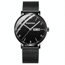 BINBOND B3820 30M Waterproof Ultra-thin Quartz Luminous Starry Watch, Color: Black Net-Black-White Nail