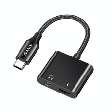 USAMS US-SJ598 AU15 Aluminum Alloy USB-C / Type-C to Type-C + 3.5DC Audio Adapter(Black)