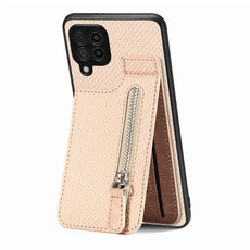 For Samsung Galaxy A22 4G Carbon Fiber Vertical Flip Zipper Wallet Phone Case(Khaki) For Samsung Galaxy A22 4G Carbon Fiber Vertical Flip Zipper Wallet Phone Case(Khaki)