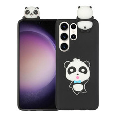 For Samsung Galaxy S23 Ultra 5G 3D Lying Cartoon TPU Shockproof Phone Case(Panda with Blue Bow)