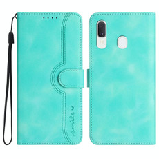 For Samsung Galaxy A40 Heart Pattern Skin Feel Leather Phone Case(Light Blue)