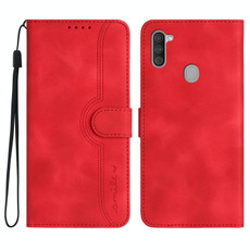 For Samsung Galaxy A11 EU Version Heart Pattern Skin Feel Leather Phone Case(Red)