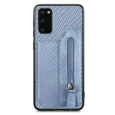 For Samsung Galaxy S20+ Carbon Fiber Horizontal Flip Zipper Wallet Phone Case(Blue)