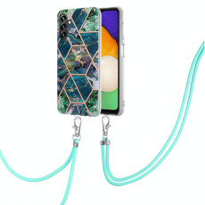 For Samsung Galaxy A34 5G Electroplating IMD Splicing Dual-side Marble TPU Phone Case with Lanyard(Blue Green) For Samsung Galaxy A34 5G Electroplating IMD Splicing Dual-side Marble TPU Phone Case with Lanyard(Blue Green)